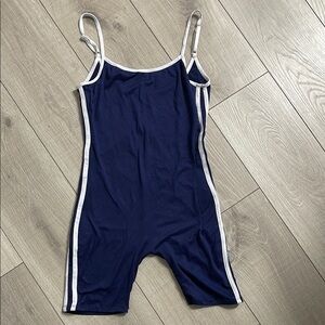 Navy Blue Athletic Romper with White Trim